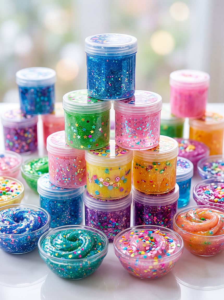 Colorful slime jars